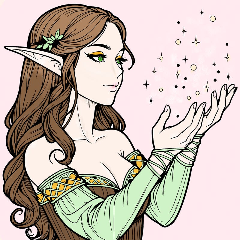 realistic elf girl doing magic