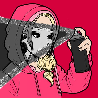 a realistic girl, spray painting