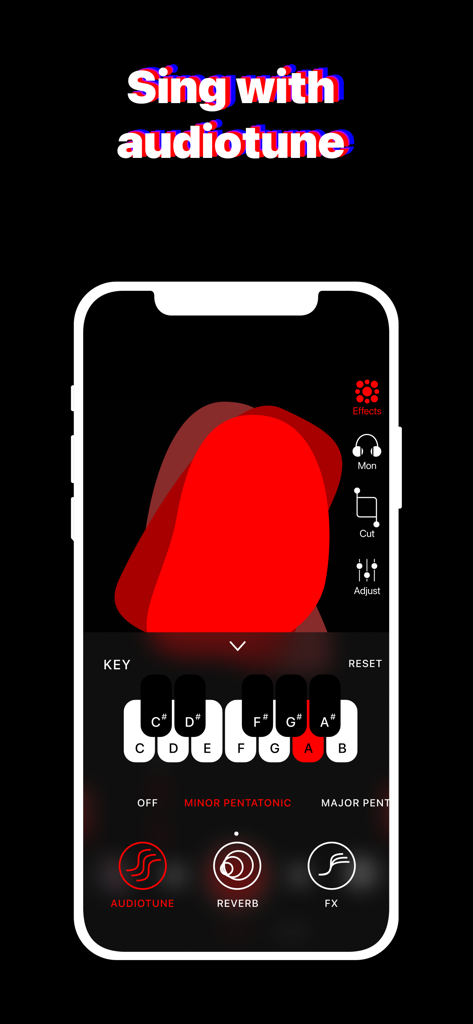 Vocal Tune recording studio interface with audiotune settings and a musical keyboard