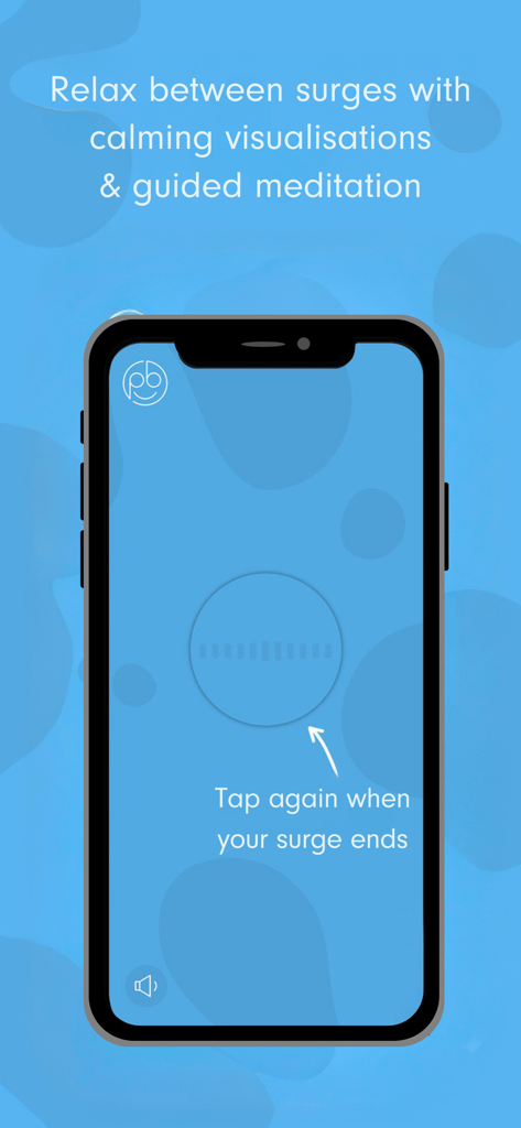 Freya app interface showing a calming visualisation and meditation screen for relaxation between labor surges