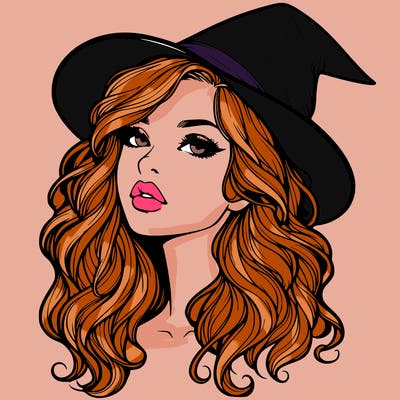 realistic witch girl with wavy hair and lips