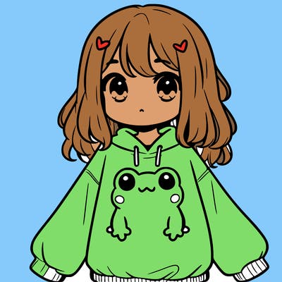 girl wearing frogging sweatshirt