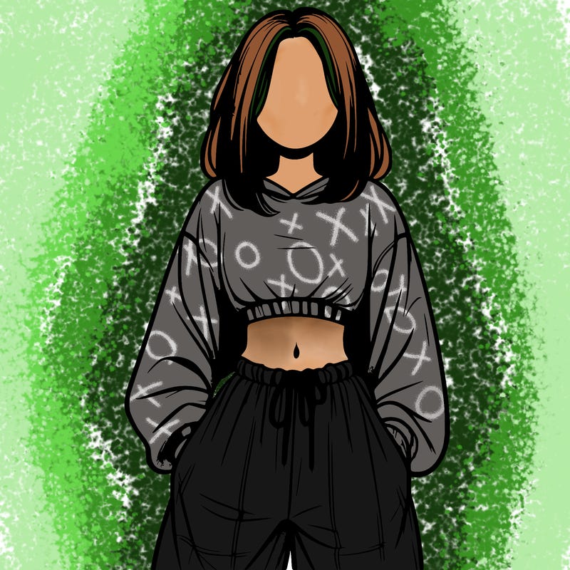 realistic girl faceless with baggy pants and a crop top