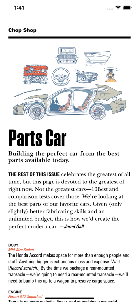 Car and Driver Magazine US - Car and Driver magazine article featuring a technical car illustration