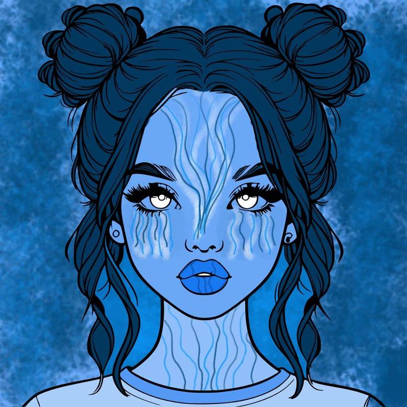 realistic girl with two buns in hair and lips