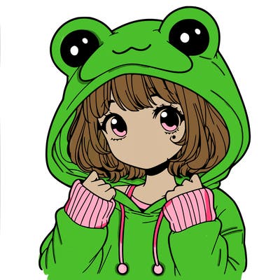 a cute teenage girl wearing a frog hoodie