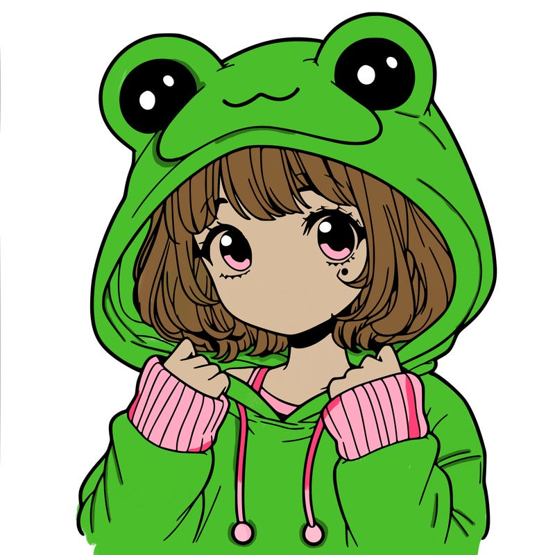 a cute teenage girl wearing a frog hoodie