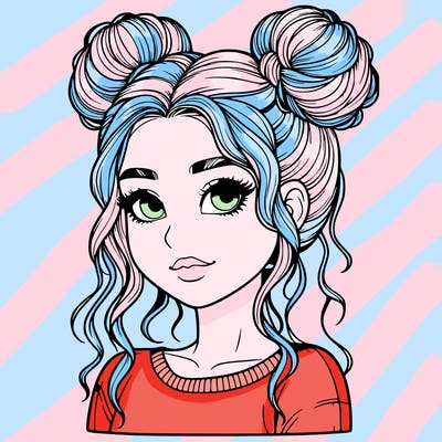 realistic girl with two buns in her hair