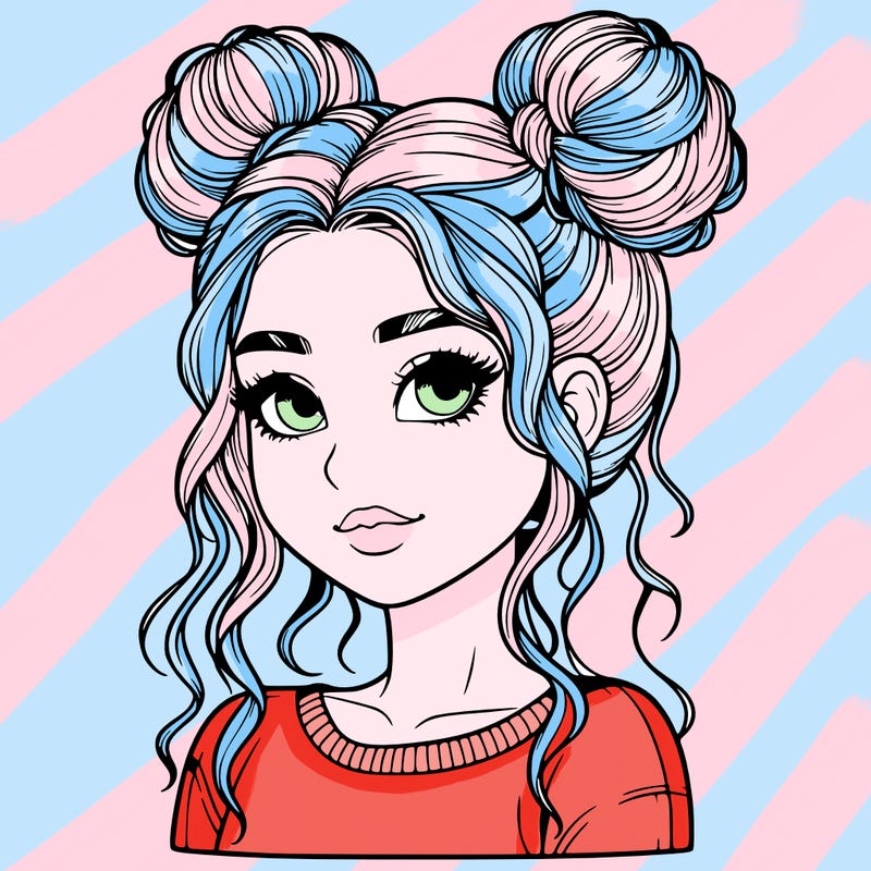 realistic girl with two buns in her hair
