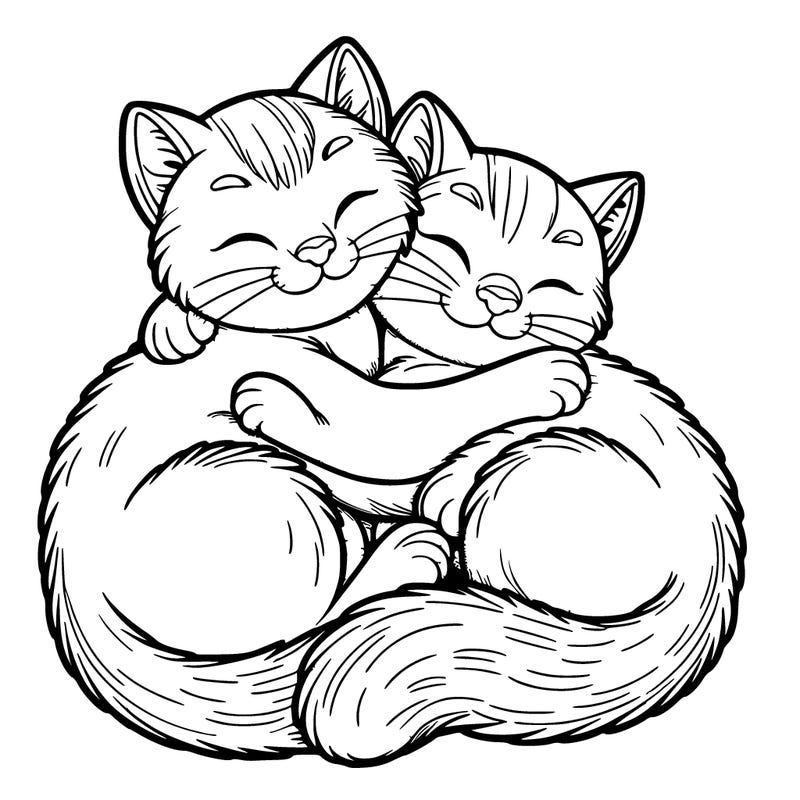 two realistic cats cuddling