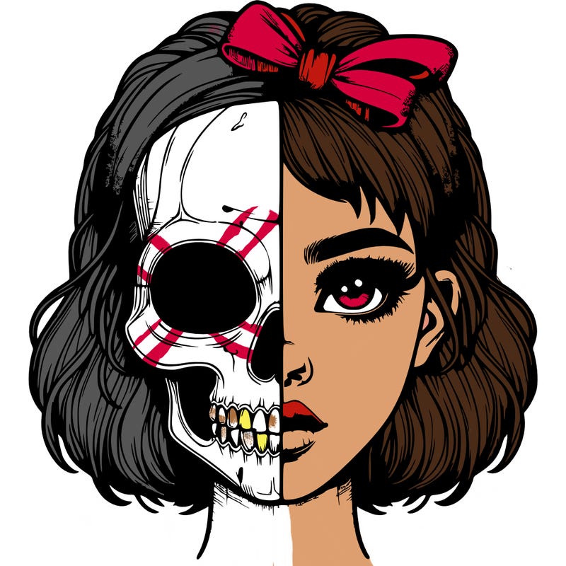 realistic girl with half skull mask