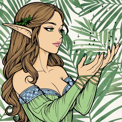realistic elf girl doing magic