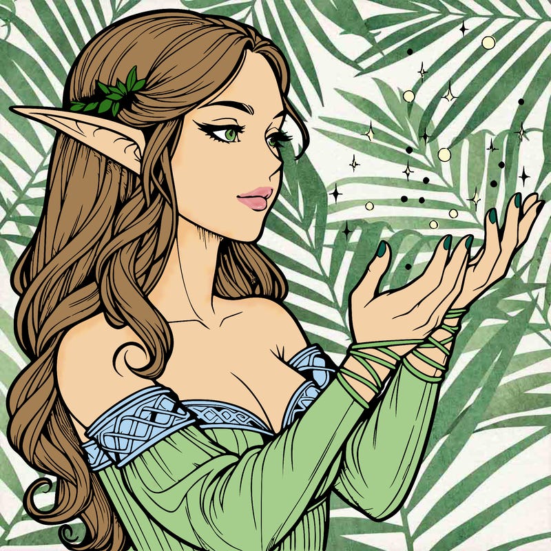 realistic elf girl doing magic