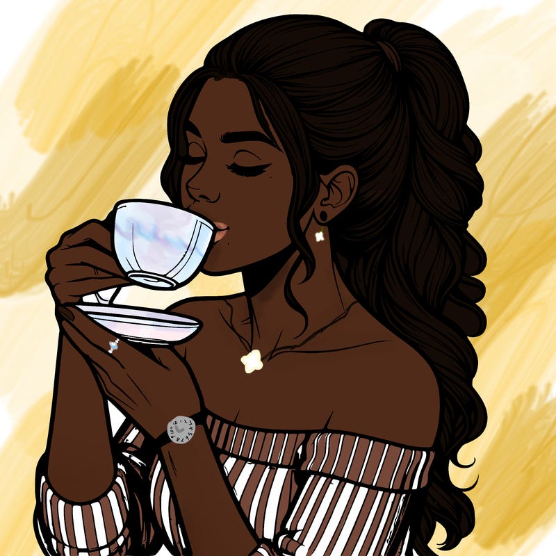 realistic woman drinking tea