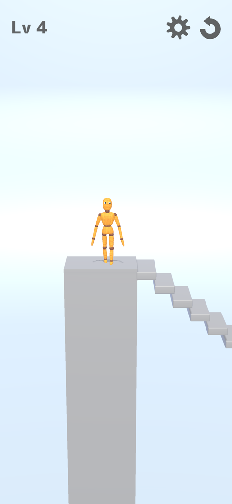 Ragdoll Break: Let's destroy! - A wooden dummy standing on top of a tall pillar next to stairs in the Ragdoll Break game.
