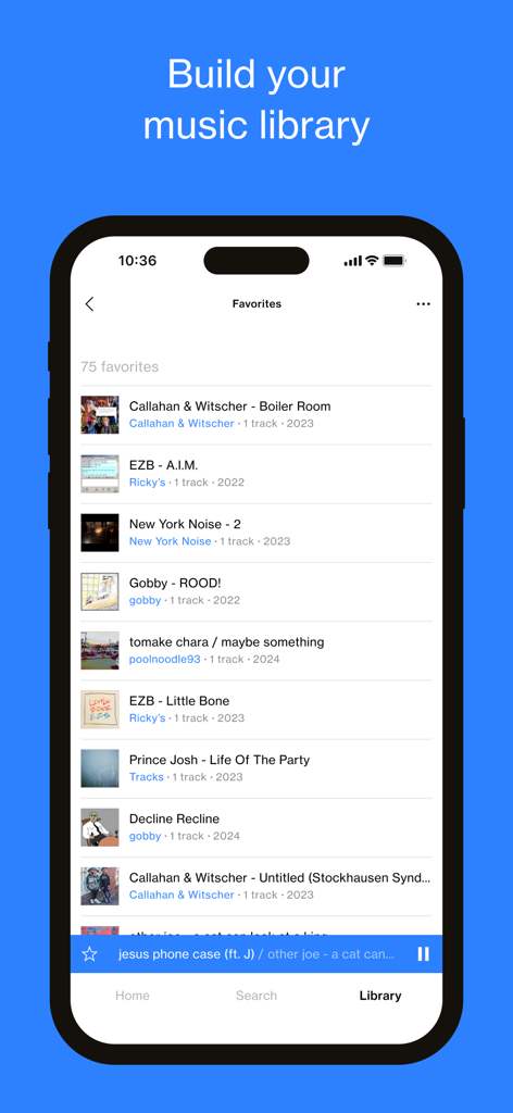 Nina Protocol - A screenshot of the Nina Protocol app showing a user favorites list within their independent music library
