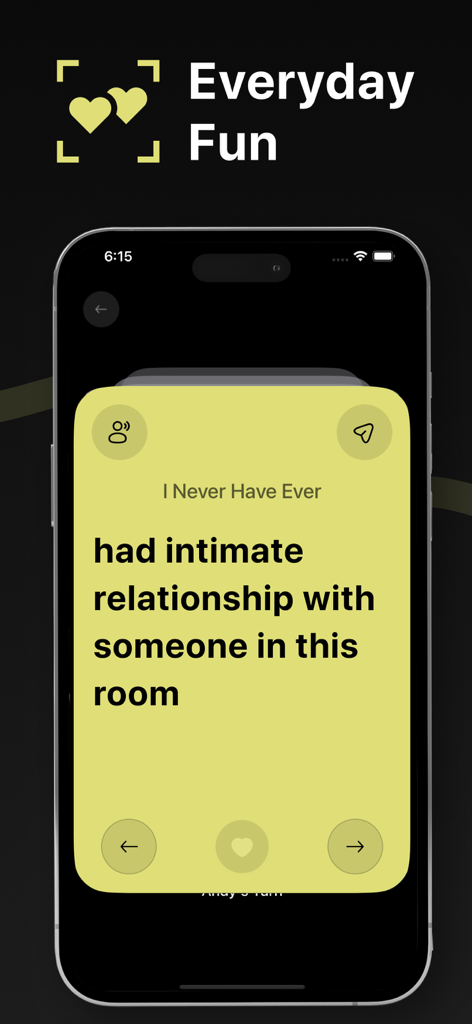 I Never Have Ever - Dirty Qs - Pikante Never Have Ever-Fragenkarte in einer Party-App