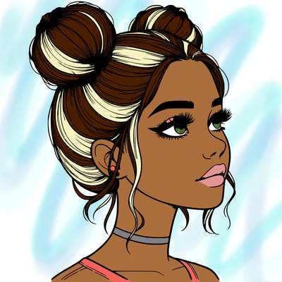 realistic girl with buns on the top of her head