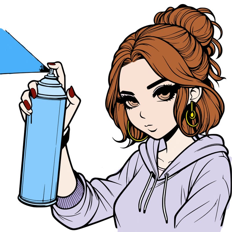 a realistic girl spray painting
