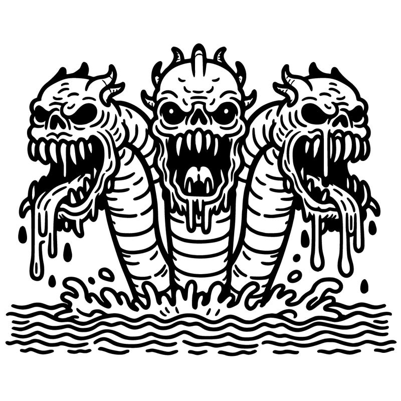3 headed scarry water beast