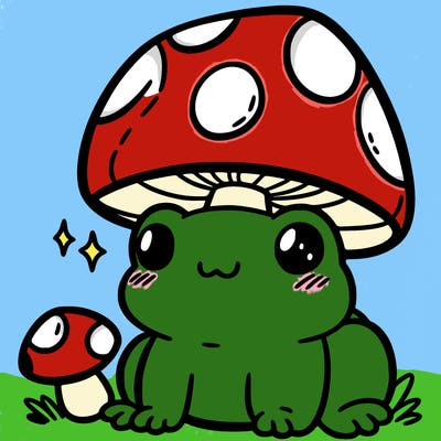 a cute frog with a mushroom hat