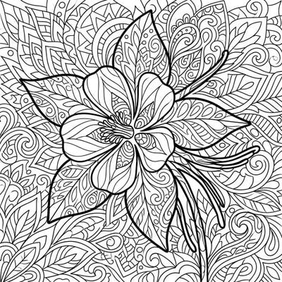 Discover the serene beauty of a Columbine flower intricately designed with mesmerizing Zentangle patterns. This detailed coloring page offers a perfect escape for mindful relaxation and creative expression.