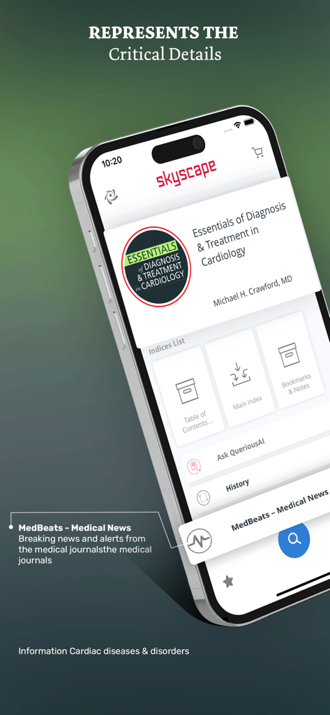 Interfaz de la aplicación Cardiología: Diagnóstico y Tratamiento con herramientas clínicas y noticias médicas