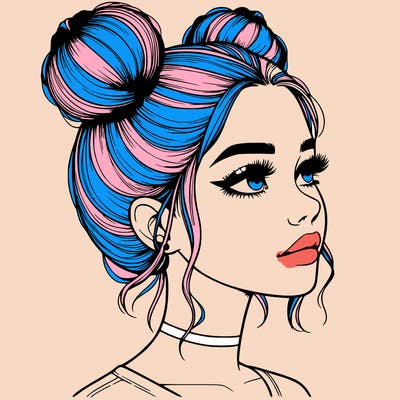 realistic girl with buns on the top of her head