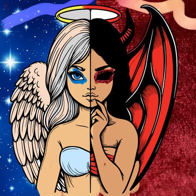 realistic angel half demon