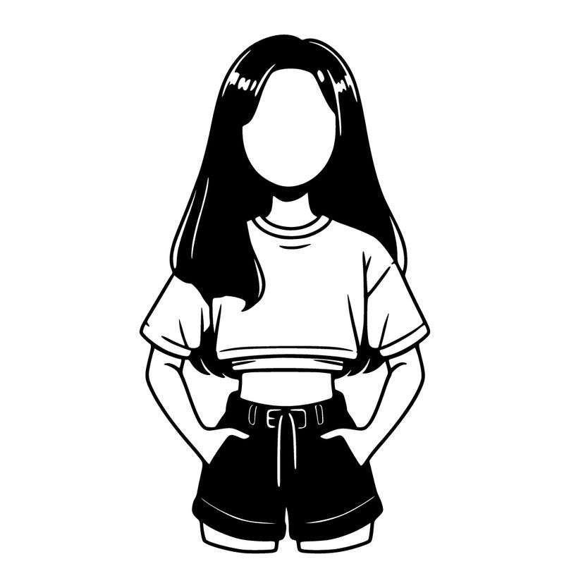 no face girl in crop top and shorts realistic
