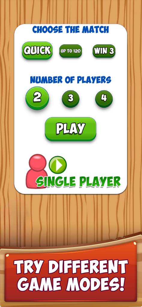 Menu screen in Briscola Online showing options to choose match type and number of players