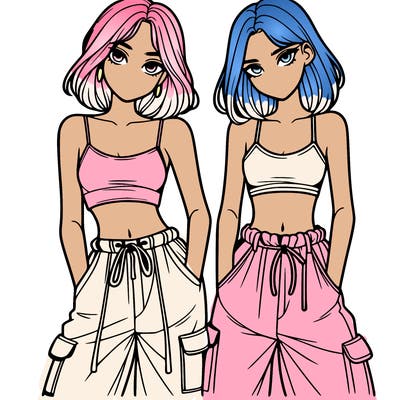 two girls with crop top with baggy pants
