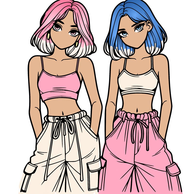 two girls with crop top with baggy pants