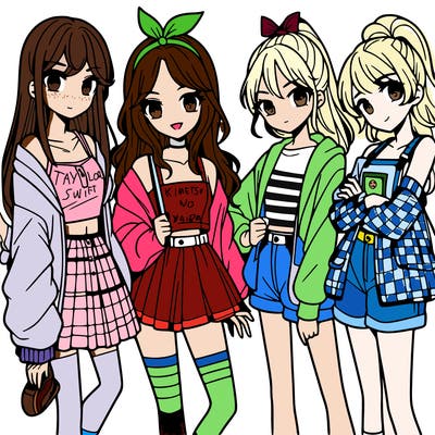 teen manga girls group of 4