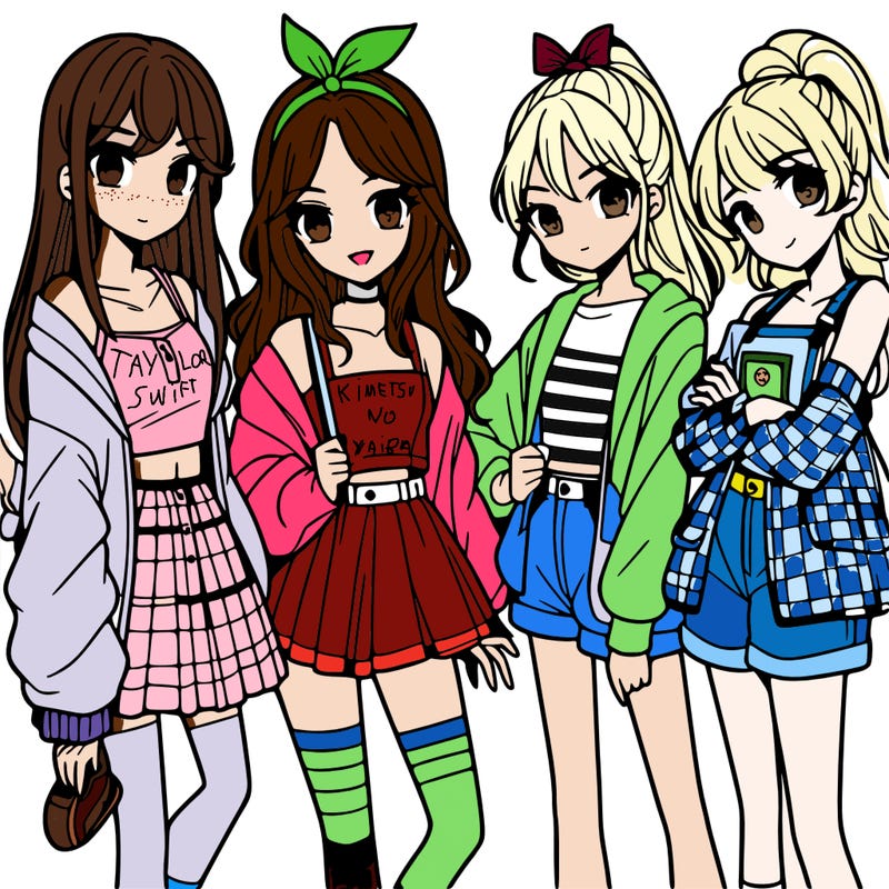 teen manga girls group of 4