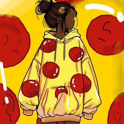 realistic girl with a oversized sweatshirt on and a bun