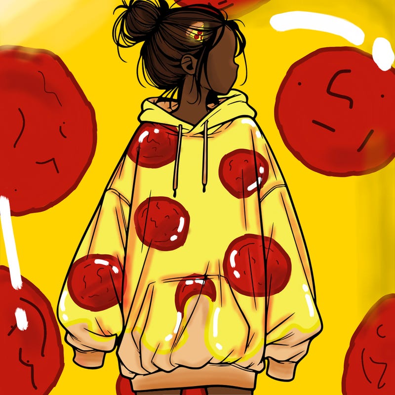 realistic girl with a oversized sweatshirt on and a bun