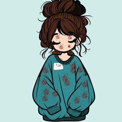 girl with baggy sweatshirt and messy bun