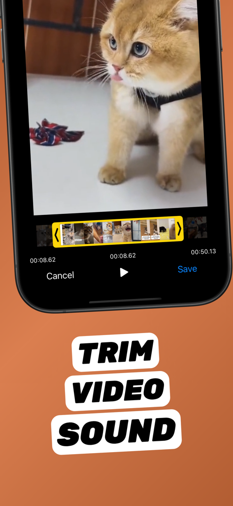 Interface de aplicativo de iPhone mostrando como cortar som de vídeo para extrair clipes de áudio específicos