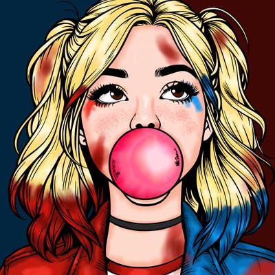 realististic girl blowing bubble -gum
