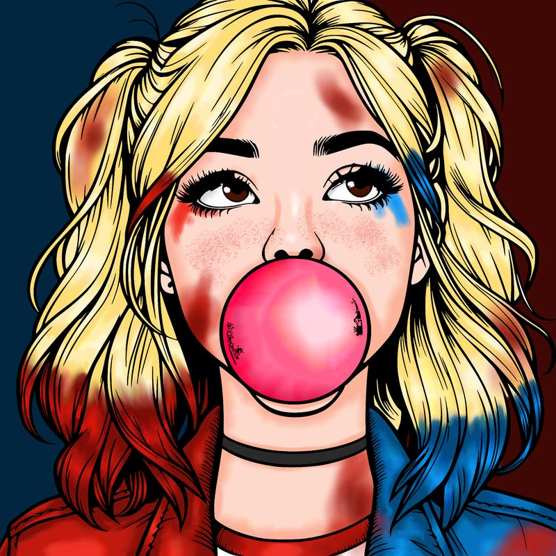 realististic girl blowing bubble -gum