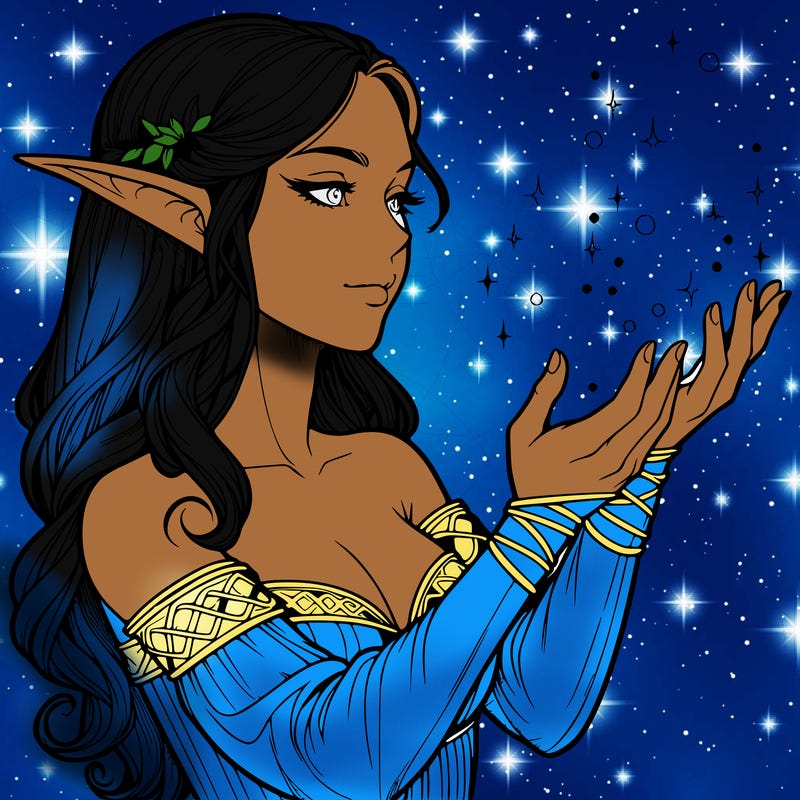 realistic elf girl doing magic