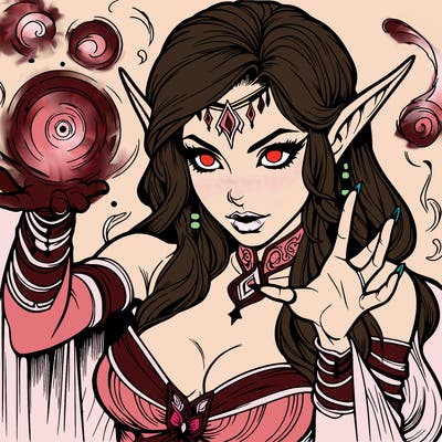 realistic scary beautiful elf sorceress casting spell