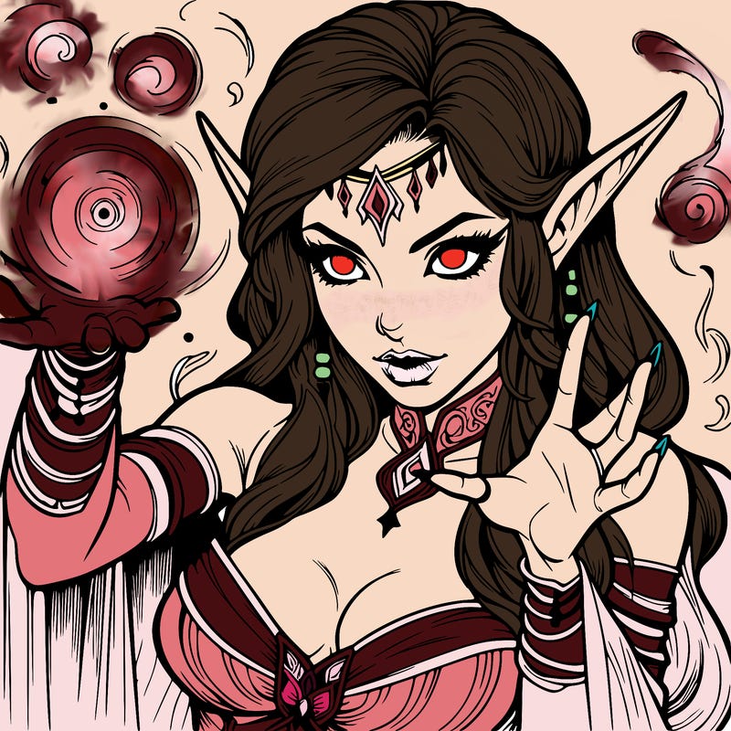 realistic scary beautiful elf sorceress casting spell