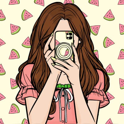 a realistic girl holding her phone taking pictures