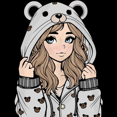 realistic girl in a animal pjs hoodie
