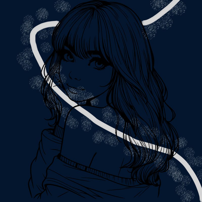 realistic girl with bangs looking over her shoulder