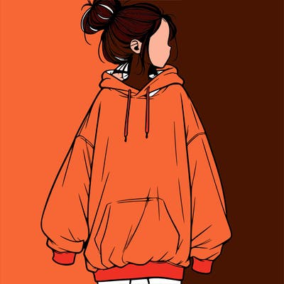 realistic girl with a oversized sweatshirt on and a bun