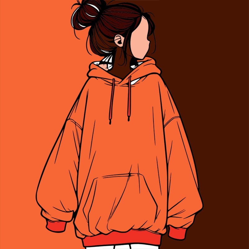 realistic girl with a oversized sweatshirt on and a bun