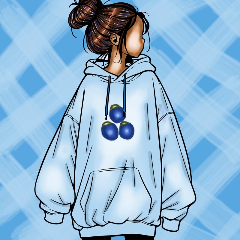 realistic girl with a oversized sweatshirt on and a bun